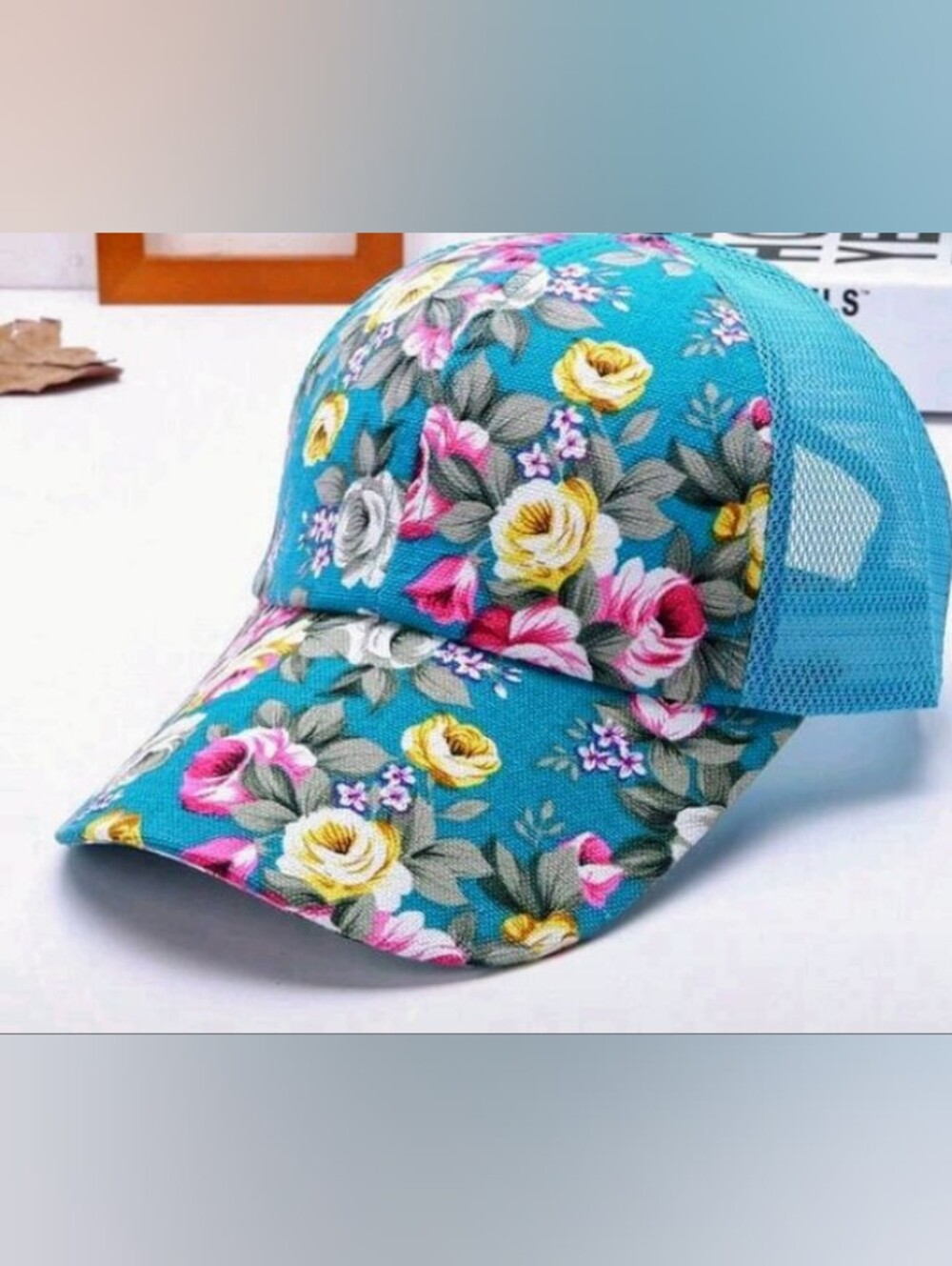 Floral Print Teal Baseball Cap - Women Accessories